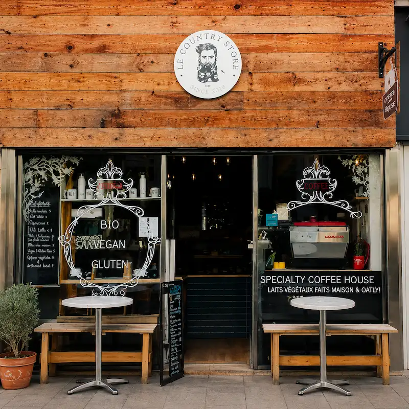 Facade du Coffee Shop Country Store au coeur de Nice
